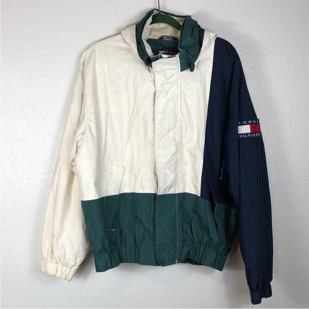 Tommy Hilfiger Jacket Vintage 90s Windbreaker Logo Long Sleeve Colorblock Large